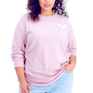 Women's 1X NWT Plus Size Pink Manhattan Tennis Club 100% Cotton Long Sleeve Top